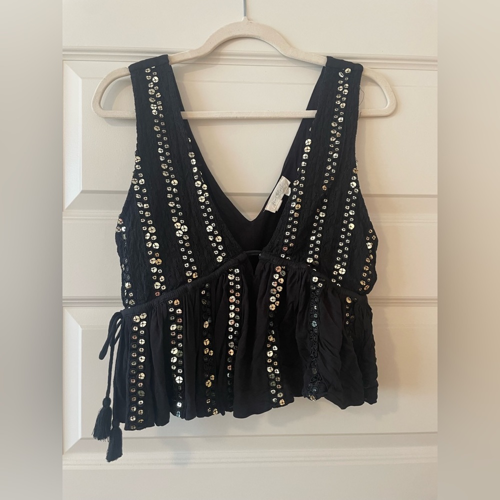 Anthropologie Black Sequin Embellished Women's Top